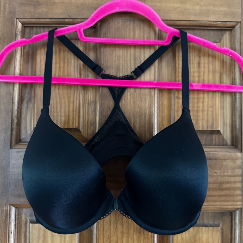 Maidenform Lace Lined One Fab Fit Front Close Bra 36D Black T Back Underwire